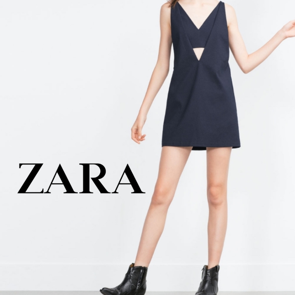 ZARA NWT Dark Blue Dress Deep V-neck